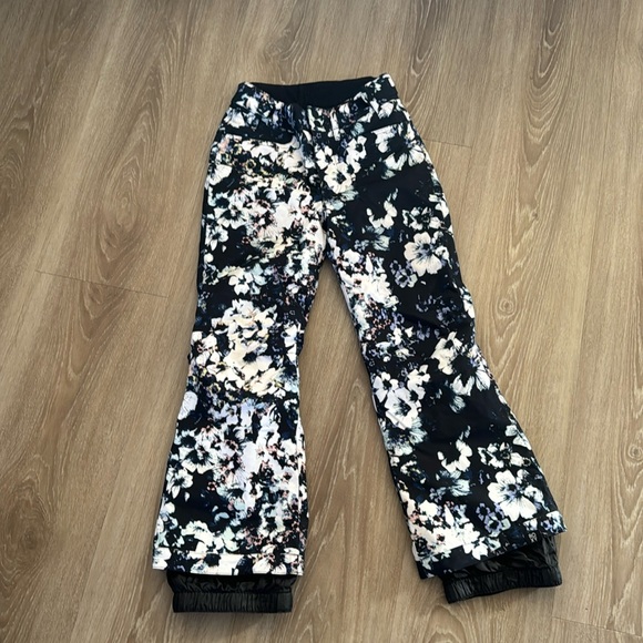 Roxy Girls' Backyard Floral Printed Snowboard Ski Pants White Black Blue Sz 10 - Picture 2 of 9